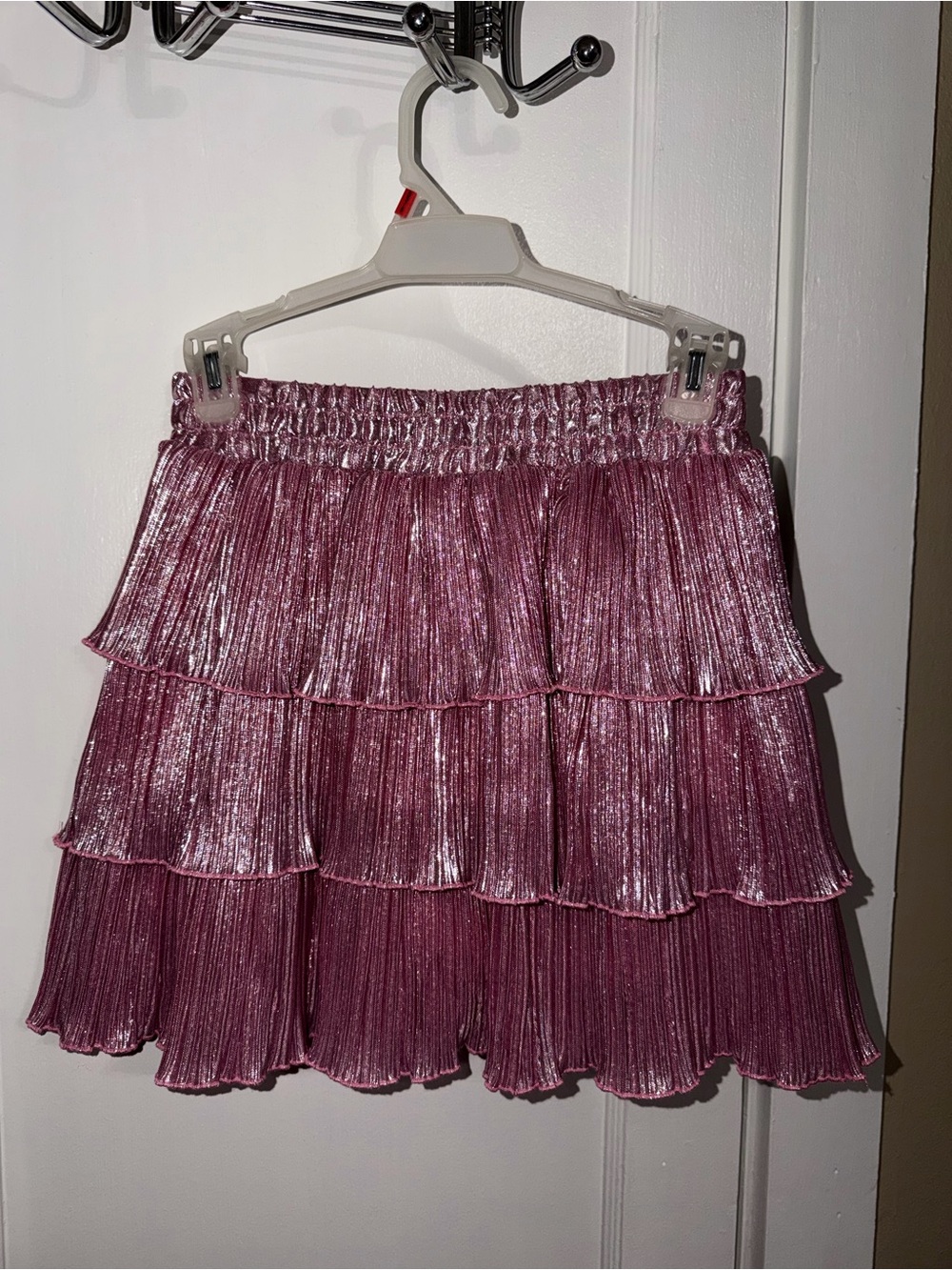 Pink Tiered Ruffle Skirt with Elastic Waist
